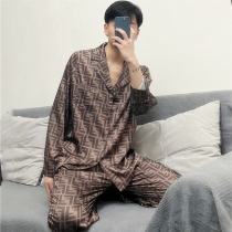High-end ice silk 2022 home wear mens spring long sleeves silk luxury long pants tide mens pajamas two-piece set