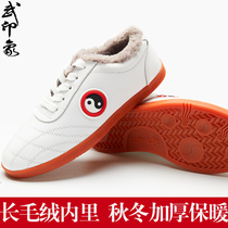 Taiji shoes autumn and winter plus velvet thickened Tai Chi practice shoes womens beef tendon leather Tai Chi shoes mens martial arts impression