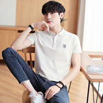 Polo shirt mens short-sleeved T-shirt summer white slim-fit collar mens solid color polo shirt lapel short-sleeved t-shirt men