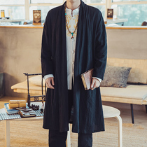 Chinese style medium long coat youth Tang suit robe thin Zen clothing coat cloak retro windbreaker cloak