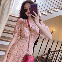 GROS SNIDEL French vintage sweet temperament gentle floral dress 2021 Summer fairy skirt long dress
