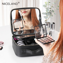 NICELAND with full screen mirror cosmetic bag portable female cosmetic case portable women portable large capacity cosmetics storage bag box