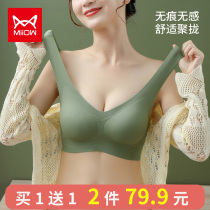 Cat man seamless underwear womens summer thin sports bra without steel ring small chest gathered on bra sexy vest