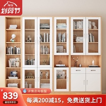 Nordic floor bookcase locker solid wood with glass door office full wall background study bookcase bookshelf combination