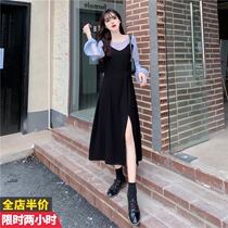 Maternity wear 2021 new spring and autumn large size mosaic Mori autumn long sleeve long-sleeved jumpsuit skirt