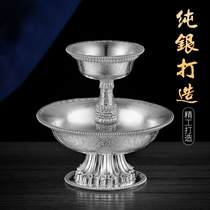S999 Sterling silver eight auspicious carved fine dharma cup Foot silver hand-made Buddhist dharma instrument for cup 10 6cm