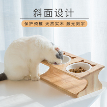 Cat Bowl ceramic double bowl Cat Food Basin Inclined neck Stainless Steel Dog Bowl Water Bowl solid wood Bowl Rack Table Kitty Supplies