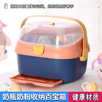 Baby bottle storage storage box Portable baby tableware auxiliary food storage box Drain drying rack with lid large