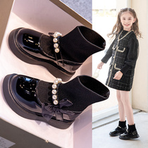 Girls short boots sock shoes Childrens leather shoes 2021 Spring and Autumn new girls Autumn Winter Princess boots big childrens single boots
