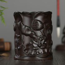Ya Xuan Zhai mahogany pen holder crafts ornaments wood carved solid wood red sandalwood Lotus Pen Holder