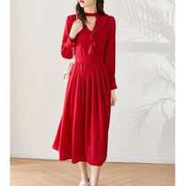  BLANBIYIS vertical and elegant 2021 autumn new temperament elegant waist thin red dress female