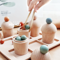 Reggio material Cup kindergarten early teaching aids wooden cake house toy children clip bead color classification