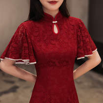 Cheongsam toast bride can wear summer wine red engagement skirt Daily door dress wedding dress