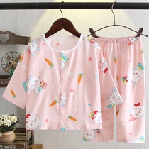 Summer childrens cotton pajamas Boys and girls cotton suit Boys and children summer cardigan long sleeve thin air conditioning clothes