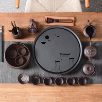 Kung Fu tea set Household simple office Purple sand tea set Round water storage type dry-brewed ceramic tea tray Tea sea