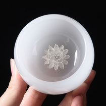 Home Inlaid Silver White Porcelain Jade Porcelain Tea Cup Large Number Tea Drinking Cup Glazed Jade Building Masters Cup Single Cup Silver Cup Gift Box Dress