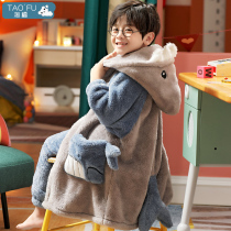 Boys pajamas autumn and winter coral velvet thickened medium-big boy flannel childrens nightgown home suit suit