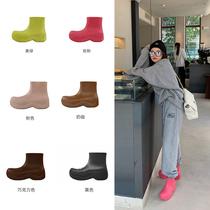 A pedal butter candy-colored rain boots womens fashion models wearing water shoes big-head short boots thick soles Х v waterproof rain shoes
