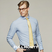 FULL MONTY GRID LONG SLEEVE SHIRT MEN SASHIMI BUSINESS POSITIVE DRESS BLUE LINEN CASUAL LINEN SPRING AUTUMN SEASON