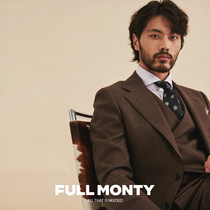 FULL MONTY Brown small Houndstooth check suit suit Mens business slim high-end groom wedding suit