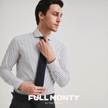 FULL MONTY white striped long sleeve shirt men's business casual shirt slim cotton dress spring and autumn
