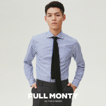 (2021 New) blue and white stripe dress long sleeve shirt mens casual cotton slim shirt spring and autumn
