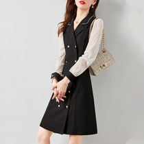 Foreign trade original single Italian womens clothing Yu Shan outer single clearance export fake two pieces of stitching thin temperament dress women