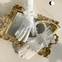 (MAID) black and white two-color lace wave dot gloves Lolita mesh hand sleeve cla flower wedding