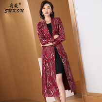 Wine red noble temperament womens windbreaker medium and long 2021 spring new mother dress bridesmaid festive coat jacket