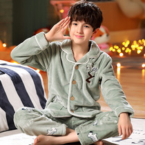 Winter pajamas for boys coral velvet plus velvet padded children big children flannel boys autumn and winter childrens suits