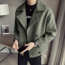Hairy coat mens autumn and winter loose Korean trend Joker handsome short woolen coat mens trench coat British