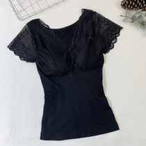 Autumn and winter new body shape collection waist lace short-sleeved shirt latex cotton inner cup free bra body top high elasticity