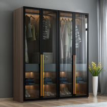 90 degree turn corner wardrobe modern minimalist home four-door bedroom cloakroom L-shaped glass door large wardrobe combination