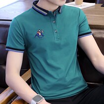 2021 new summer ice mercerized cotton short-sleeved t-shirt mens lapel solid color loose mens business polo shirt tide
