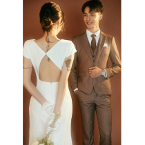 Simple satin light wedding dress small man 2021 New Bride wedding outdoor photo registration license backless dress