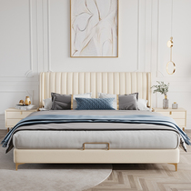 Light luxury leather bed Master bedroom Simple modern all solid wood high box storage soft bag 1 8 meters double wedding bed net red bed