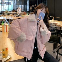 Velvet thickened lamb coat womens autumn and winter 2021 Korean version loose short section small warm cotton coat jacket