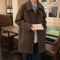 Retro long coat mens autumn and winter Korean trend handsome trench coat
