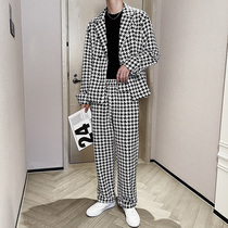  2021 new suit suit mens trend brand ruffian handsome mens autumn trend chidori suit suit trousers suit set