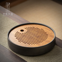 Small tea tray water storage household drain heavy bamboo tray tea table for one person with round water storage tea set tea dry bubble table