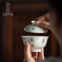 Ancient Green Glazed Butterfly Romance Flowers 2 Gay Bowl Single Kung Fu Ceramic Tea Tea Tea tea Tea Tea Bowl not hot