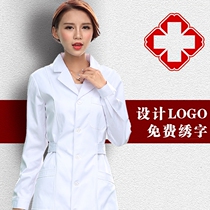 Flower white coat long-sleeved female doctor suit slim waist model experimental drug store white coat overalls