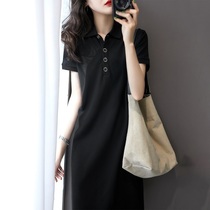 Polo collar dress womens 2021 summer new fashion age-reducing sports style casual medium-long slim-fit small black dress