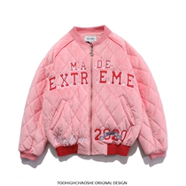 Quilted reflective pink baseball suit thick fried street cotton coat salt jacket lazy plus velvet cotton jacket couple cotton suit