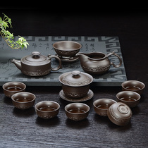 Purple sand kung fu tea set purple mud bubble teapot ceramic whole set of home living room office meeting guest tea cup small set
