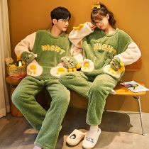 2021 autumn and winter couple pajamas coral velvet women long sleeve cartoon cute men double plush home clothing set