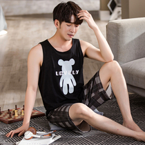 Modal pajamas mens summer vest teen student cartoon sleeveless thin section ice silk homewear suit summer