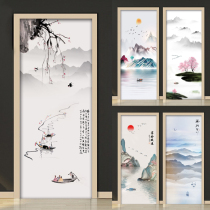 Creative New Chinese Ink Landscape Painting Door Stickers Glass Push-and-pull Door Waterproof Self-Glued Bedroom Wardrobe Stickup Film