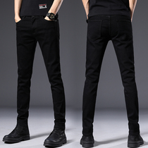 Hong Kong autumn winter plus velvet padded black jeans men 2021 New Men slim feet pants winter