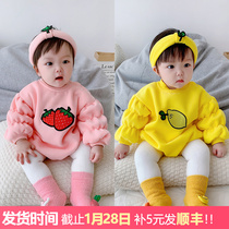 Net Red Baby Clothes Fall Winter Suit Foreign Style Princess 0-1-year-old Baby Girl's Fart Clothes Go Out and Add Velvet Jumpsuit